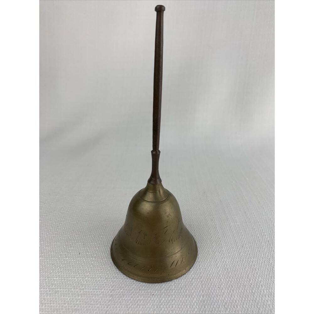 Vintage 6” Etched Brass Bell Made In India‎ Hand Bell Ringer Dinner Table